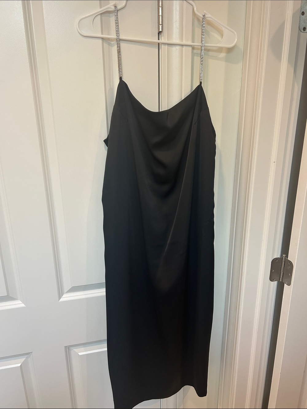 H&M Black Midi Slip Dress with Crystal Straps